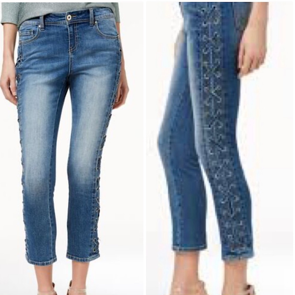INC LACE UP SKINNY JEANS